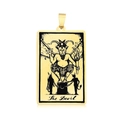 Goldener rechteckiger Tarot-Anhänger mit Der Teufel Gravur aus robustem Edelstahl - Der Teufel (LA460-6)