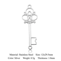 Silver stainless steel key pendant 12x29.5mm with hollow crown design for DIY jewelry - Silver Key (LA729-1)