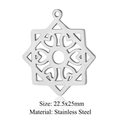 Polished silver stainless steel mandala star pendant charm measuring 22.5x25mm - Octagram Star Hollow Silver (JN902-1)
