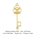 Gold plated stainless steel hollow key pendant for DIY jewelry, size 12x29.5mm - Gold Key (LA729-2)