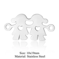 Silver stainless steel 10x19mm connector charm featuring two girls silhouette with heart - Silver Heart Double Girls (T876-1)