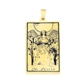 Rechteckiger goldener Edelstahl Tarot-Anhänger mit The Lovers Gravur und Öse - Die Liebenden (LA460-10)