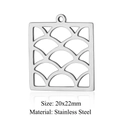 Square stainless steel hollow geometric pendant with textured scale pattern 20x22mm - Scale Square Hollow Silver (JN903-1)