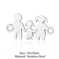 Silver stainless steel family silhouette charm with mother father and daughter - Silver Family of Three (T877-1)