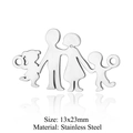 Family silhouette pendant in stainless steel with double loops for DIY jewelry, 13x23mm - Silver Family of Four (T878-1)