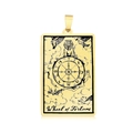 Goldener Glücksrad-Tarot-Anhänger aus Edelstahl mit rechteckigem Karten-Design - Das Rad des Schicksals (LA460-13)