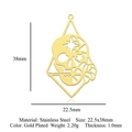 Vergulde roestvrijstalen schedel hanger in driehoekig frame voor DIY sieraden maken - Gouden Holle Schedel (LA904-2)