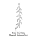Slender stainless steel ginkgo leaf charm for DIY jewelry, 11x44mm cutout design - Hollow Leaf Style (LA376-1x5) / Silver