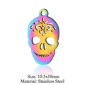 Rainbow plated stainless steel skull pendant 10.5x18mm with hollow floral design - Skull Shape (JN188)