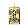 Goldener rechteckiger Temperance Tarot-Anhänger aus poliertem Edelstahl - Mäßigkeit (LA460-19)