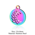 Rainbow plated stainless steel leaf pendant charm with hollow design 12x14mm - Round Leaf Cutout (JN197)