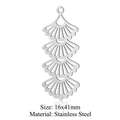 Silver ginkgo leaf stainless steel pendant 16x41mm for DIY jewelry making - Stacked Fan Style (LA377-1x5) / Silver