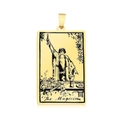 Goldener rechteckiger Tarot-Anhänger mit Der Magier Design aus poliertem Edelstahl - Der Magier (LA460-21)