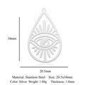 Pendentif goutte en acier inoxydable argenté avec design ajouré œil grec et rayons - Mauvais Œil en Goutte (LA900-1)