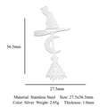 Zilveren roestvrijstalen heksenbezem en halve maan hanger met afmetingen 27,5x56,5mm - Zilveren Heksenhoed Maan (LA984-1)