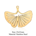 Ginkgo-Blatt-Anhänger aus goldenem Edelstahl, Größe 23x31mm mit hohlen Adern - Ginkgoblatt-Stil (LA379-2x5)