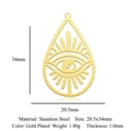 Pendentif goutte d'eau avec œil protecteur en acier inoxydable plaqué or 1.0mm - Mauvais Œil en Goutte (LA900-2)
