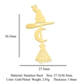 Vergulde roestvrijstalen heksenhoed en bezem hanger met afmetingen 27,5x56,5 mm - Gouden Heksenhoed Maan (LA984-2)
