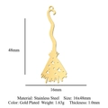 Gouden roestvrijstalen heksenbezem hanger met sterdetails en afmetingen voor DIY-sieraden - Gouden Holle Bezem (LA985-2)