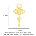 Vue détaillée d'un pendentif en acier inoxydable doré avec motif soleil et œil 21,5x42,5mm - Combo Œil Géométrique (LA949-2)