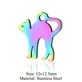Rainbow cat pendant in stainless steel for DIY jewelry making, size 12x12.5mm - Cat Head Shape (JN215)
