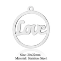 Polished stainless steel round pendant featuring a hollow Love design, size 20x22mm - Silver Love Ring (T902-1)