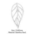 Ginkgoblatt Anhänger aus Edelstahl mit Hohlmuster und Maßen von 21x42 mm - Hohles Blattader-Design (LA382-1x5)