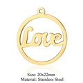 Polished gold stainless steel circle pendant with Love script design for DIY jewelry making - Gold Love Ring (T902-2)