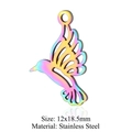 Rainbow hummingbird charm in stainless steel for DIY jewelry making 12x18.5mm - Hummingbird Cutout (JN217)