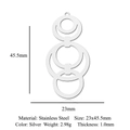 Pendentif lune en acier inoxydable argenté 23x45.5mm pour la création de bijoux DIY - Triple Anneau Imbriqué (LA975-1)