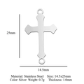 Pendentif connecteur croix en acier inoxydable argenté pour bijoux DIY, 14,5x25mm - Croix à Double Boucle Creuse (LA991-1)
