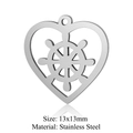 Stainless steel heart-shaped pendant with ship wheel cutout 13x13mm jewelry part - Heart with Helm (JN248) / Silver