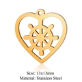 Golden heart pendant with rudder design in stainless steel, size 13x13mm - Heart with Helm (JN248) / Gold