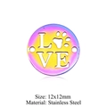 Rainbow plated stainless steel 12mm round charm with hollow LOVE and paw print design - Round LOVE Paw (JN226)