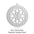 Silberner Edelstahl Ginkgoblatt Anhänger mit hohlem Blumenmuster rund 32x34,5mm - Runder Geometrischer Hohl-Stil (LA684-1x5)