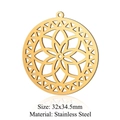 Goldener Mandala-Anhänger aus Edelstahl, rund und hohl, Größe 32x34,5mm - Runder Geometrischer Hohl-Stil (LA684-1x5)