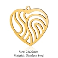 Golden 22x22mm stainless steel heart pendant with curved texture and top ring - Fingerprint Heart (JN249) / Gold