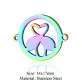 Rainbow stainless steel flamingo heart pendant connector for DIY jewelry, 14x17mm - Flamingo Heart Cutout (JN228)