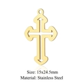 Golden hollow cross pendant in stainless steel with fleur-de-lis design and 15x24.5mm size - Gold 15x24.5mm Stainless Steel Hollow Cross Pendant (JN376-2)
