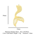Gold plated stainless steel mermaid tail pendant charm 19x39mm for jewelry making - Fish Tail Gold (LA944-2)