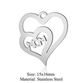 Polished stainless steel heart-shaped charm with MOM engraving and cutout design - MOM Heart (JN252) / Silver