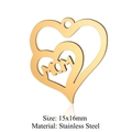 Golden double heart stainless steel MOM pendant for DIY jewelry, 15x16mm size - MOM Heart (JN252) / Gold