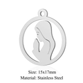 Silver stainless steel round prayer pendant with cutout profile, 15x17mm size - Silver 15x17mm Stainless Steel Virgin Mary Round Pendant (JN383-1)