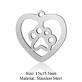 Silver stainless steel heart pendant with hollowed pet paw print charm 15x15.5mm - Paw Print Heart (JN253) / Silver