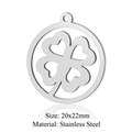 Silver four-leaf clover stainless steel pendant charm 20x22mm for DIY jewelry - Silver Clover Round Tag (JN259-1)