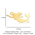 Gold plated stainless steel mermaid tail charm connector with product dimensions - Mermaid Gold (LA994-2)