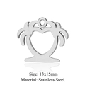 Polished 13x15mm coconut tree heart stainless steel charm pendant for DIY jewelry - Silver Heart Palm Tree (JN294-1)