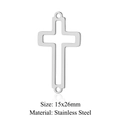 Hollow stainless steel cross pendant 15x26mm in silver finish for DIY jewelry - Silver 15x26mm Stainless Steel Hollow Cross Pendant (T924-1)