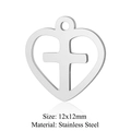 Silver stainless steel heart charm with cross cutout design 12x12mm DIY pendant - Cross in Heart (JN318) / Silver