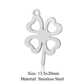 Silver stainless steel four-leaf clover pendant with hollow heart leaves 13.5x20mm - Silver Heart Clover (JN295-1)